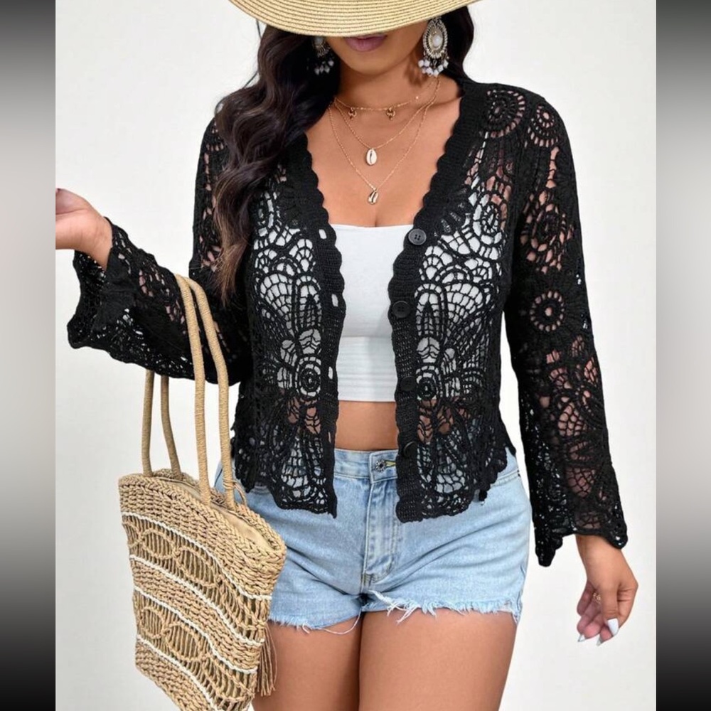 Cream Crochet Cardigan - Picture 6 of 16